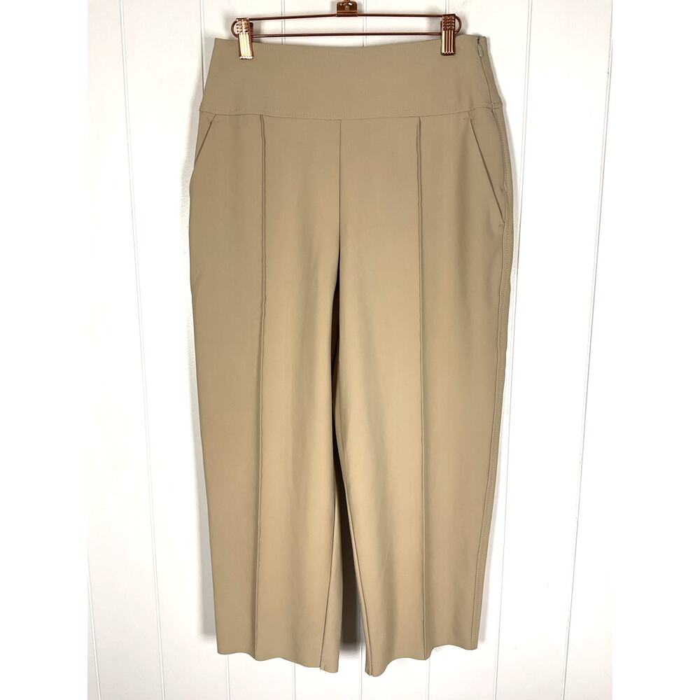 Athleta Stellar Wide Leg Crop Pant in Tan Size 6 Side Zipper Closure Front Pleat